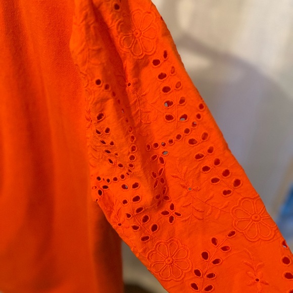 NWOT Talbots Orange Eyelet Sleeve crew neck sweatshirt LARGE PETIT - Picture 4 of 6